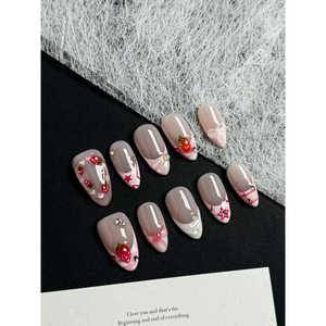 Berry Starry Press-on Nail Art, diseño único con elegante patrón de bayas y estrellas, decoración de uñas fácil de aplicar - Product Image 1