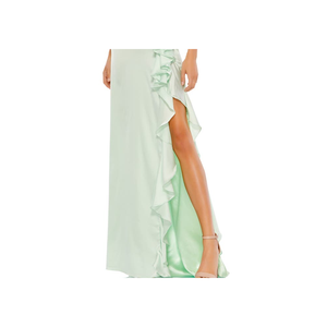 Abito da sera lungo a tromba in raso pistacchio Mac Duggal IEENA con balze e vita naturale, taglia 4 - Product Image 3