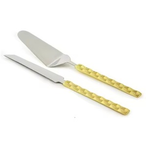 <b>Top</b> Selling Antique Metal Knife Server Set <b>Gold</b> Finishing Handle for Birthday Celebrations Hotel Use - Product Image 1