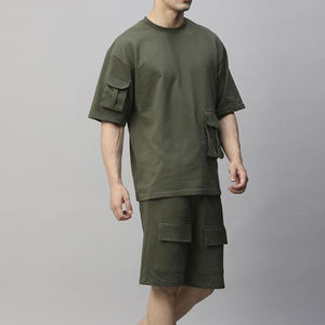 Ensemble de survêtement d'été respirant sur mesure en coton tricoté 100 %, t-shirt et short deux pièces, ensemble assorti pour homme - Product Image 4