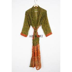 Women's Elegant <b>Vintage</b> Floral Printed Silk V-Neck Drawstring Long Sleeve <b>Kimono</b> Bathrobe High Quality Patchwork Summer - Product Image 6