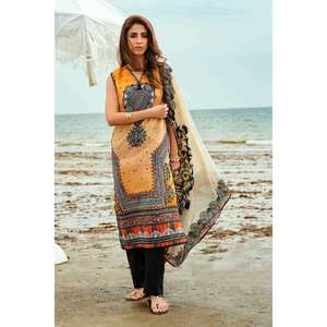 Conjunto de Traje de Tela Estampada de 3 Piezas en Color Beige Sin Costuras para Mujer - Product Image 6