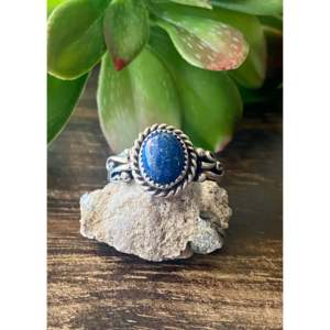 Navajo-Made 14k Platinum <b>Ring</b> Lapis Turquoise Gemstone Rhodium Plated Rhodium Paved Cut Everyday Wear Sterling Silver Setting - Product Image 1