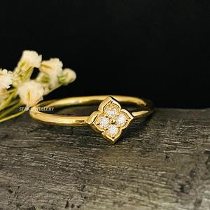 14K แหวนเพชรธรรมชาติโคลเวอร์ทองคำแท้แหวนเพชรธรรมชาติ - Product Image 1