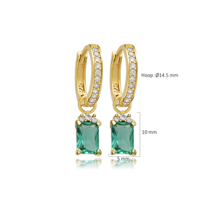 Paraiba CZ Stone Rectangle Dainty <b>Hoop</b> Dangle Earrings 925 <b>Sterling</b> <b>Silver</b> Jewelry Wholesale Handcrafted Turkish Jewellery - Product Image 2