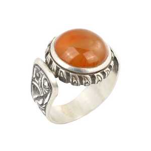 Men's 925 Sterling <b>Silver</b> <b>Ring</b> Free Size Hand-shaped Gemstone Bezel <b>Set</b> with Pressed Amber Stone and Pen Design Gift - Product Image 1