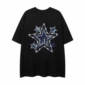 เสื้อยืดคอกลมแขนสั้นสำหรับผู้ชายเสื้อโอเวอร์ไซส์แบบสตรีทแวร์ปักลายวินเทจ - Product Image 1