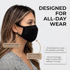 Masque facial en tissu noir, style jetable, masque en tissu réutilisable avec boucles pour les oreilles, pour un usage quotidien - Product Image 5