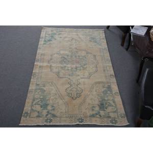 Vintage 4 X 7,8ft laine turque tapis traditionnel écologique Beige bleu Patchwork tissage plat pour décorations de salle à manger Latex - Product Image 1