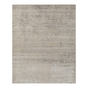 Alfombra Kavi Gris y Negra de Lana y Seda de Bambú Anudada a Mano, Diseño Teoría del Caos, Patrón Abstracto Rectangular para Sala de Estar Juvenil, Esk-411 - Product Image 1