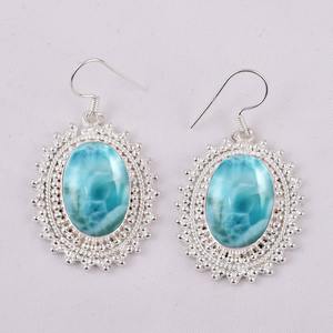Pendientes colgantes de piedras preciosas Larimar de alta calidad, joyería de plata de ley sólida 925 para mujeres y niñas, colección de pendientes finos - Product Image 2
