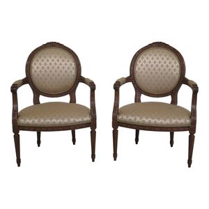 Ghế ăn cổ điển Louis XV, gỗ chạm khắc với ghế bọc, vàng cổ và màu be - Product Image 2