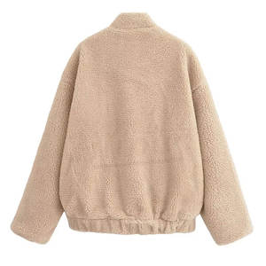 Chaqueta exterior Sherpa con cremallera de gran tamaño y logotipo personalizado de alta calidad, forro polar pesado de talla grande, nueva piel de tela de lana gruesa - Product Image 4