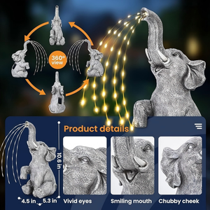 Statua da Giardino di Elefante in Resina con Luce LED, Scultura Animale per Esterni, Decorazione Ornamentale da Giardino - Product Image 2