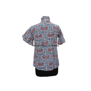 Haut d'été pour femmes, manches cloche, fermeture boutonnée, imprimé numérique floral, coton, vêtements d'extérieur, style vintage décontracté - Product Image 5