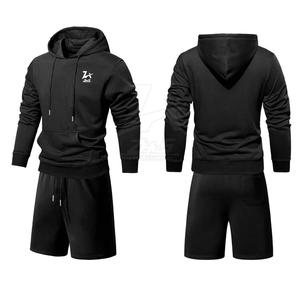 Wholesale Solid Color <b>Men's</b> <b>Hoodie</b> & <b>Shorts</b> <b>Set</b> 100% Cotton Sports Wear Breathable for Winter - Product Image 1