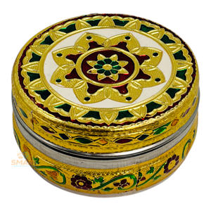 Stainless Steel Gold-Plated Round Meenakari Dibba for Home Decoration and Gifting - Product Image 4