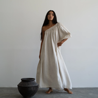 Robe longue en coton respirante et écologique, à col mandarin et épaule unique, teinte unie, style vintage et délicat pour l'extérieur