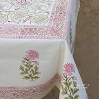 Nappe de table en toile de coton indienne imprimée à la main avec motifs floraux, pour 6 et 8 personnes, lavable, style moderne et luxueux