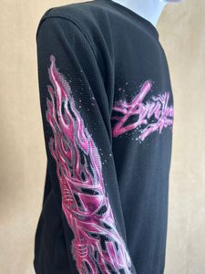 T-shirt graphique noir surdimensionné à manches longues pour homme, 100% coton, streetwear, respirant, imprimé - Product Image 4