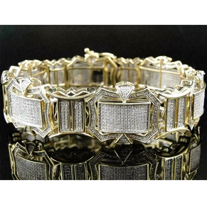 Pulsera de tenis para hombre con diamantes de corte redondo de 12 quilates, pulsera clásica estilo Hip Hop chapada en oro amarillo de 14 quilates - Product Image 1