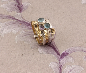 Amethyst แหวนสปินเนอร์ลายดอกไม้,แหวนสปินเนอร์ลายดอกไม้ทำจากเงินแท้และทอง - Product Image 5