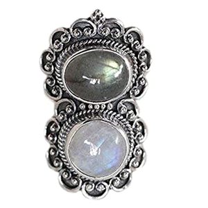 Rainbow Moonstone & Labradorite 925 Sterling Silver Handmade Ring Boho June Birthstone Jewelry Perfect Gift for Her - Product Image 1