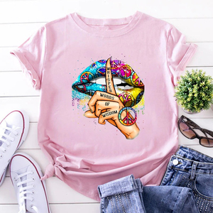 เสื้อยืดผ้าฝ้ายสไตล์วินเทจสำหรับผู้หญิง,เสื้อยืดแฟชั่นพิมพ์ลายโลโก้แบบเฉพาะ - Product Image 2