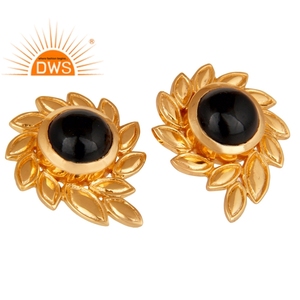 Dernière conception faite à la main 18K plaqué or naturel noir Onyx pierre précieuse boucle d'oreille Demi fabricant de bijoux fins - Product Image 2