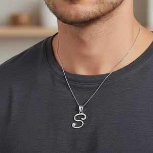 Collier à la mode en argent sterling 925 pur, plaqué or rhodié, finition rose, avec pendentif lettre S et zircon cubique, certifié BIS - Product Image 1