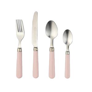 Vente en gros personnalisé élégant ensemble de couverts en acier inoxydable fini argent mat avec poignée en résine rose élégant ensemble de couverts - Product Image 1