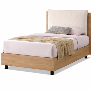 Letto Contenitore Piazza e Mezza, Hecho en Italia, Cabecero con Cojín Acolchado y Rejilla de Madera con Efecto Roble EVERGREENWEB - Product Image 1