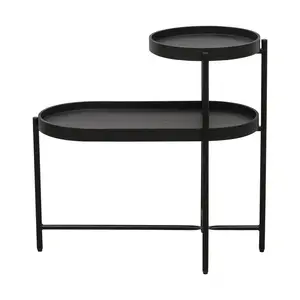 Tavolo laterale a 2 livelli con struttura in metallo nero in legno scrivania fine tavolo di stoccaggio divano per soggiorno nero