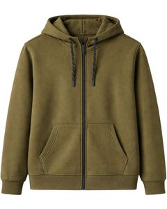 Sweat à capuche zippé vert olive pour homme, en molleton de coton premium, sweat à capuche décontracté d'hiver, veste streetwear avec poches, OEM en vrac - Product Image 1