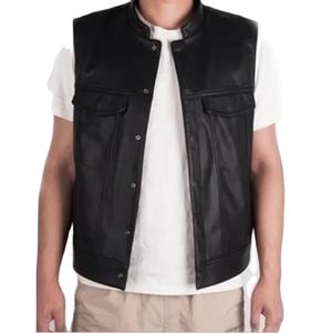 Gilet en cuir crâne respirant d'hiver pour hommes Vêtements d'extérieur sans manches solides - Product Image 1