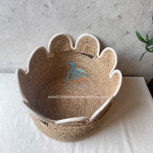 Handmade Vietnam Seagrass Zizzag <b>Sewing</b> Round <b>Basket</b> with Scalloped Wavy Edge Unique Home Storage Decoration - Product Image 3