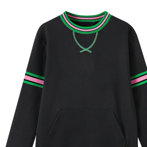 Sudadera bordada AKA personalizada, jersey de cuello redondo, dobladillo acanalado, puños, bolsillo de canguro, Sudadera con capucha a rayas de bloque de Color para invierno - Product Image 5