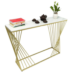 RANI Modern Living Room Furniture Decorative Table with Wood Stone <b>Top</b> and Iron Frame for Dining or Apartment Use CST027 - Product Image 1