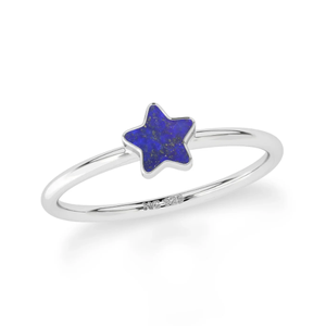 925 Sterling Silver Stackable <b>Ring</b> Bezel Setting <b>Lapis</b> <b>Lazuli</b> Star Shape Natural Slice Fancy Trendy Fashionable Unisex - Product Image 1