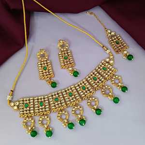 Fabricants de bijoux indiens Kundan Grossiste de tour de cou de mariée en faux perle en cristal plaqué or traditionnel, vert - Product Image 1
