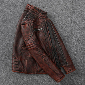 Chaquetas de cuero vintage para hombre, estilo motociclista, con acabado stone wash, 100% cuero genuino de vaca, abrigo de cuero para hombre, ropa de motociclista. - Product Image 4