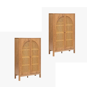 Mueble de Madera Natural con Puertas de Ratán, Mueble de Almacenamiento Minimalista de Ratán para Sala de Estar, Dormitorio y Muebles de Interior Modernos - Product Image 6