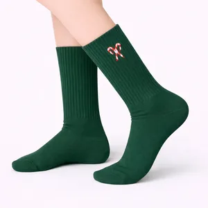 Green Nylon <b>Socks</b> with Hand Embroidered Sugarcane Pattern Breathable Soft One Size Fits All Jacquard Design for <b>Winter</b> Daily Use - Product Image 2