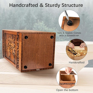 Urnes en bois faites à la main pour cendres humaines adulte mâle femelle gravé papillon urne funéraire urne décorative enterrement - Product Image 5