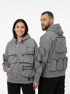 Sudadera con Capucha Utilitaria de Fieltro Profesional, Venta al por Mayor, Múltiples Bolsillos, Cierres de Cremallera, Capucha Ajustable, Alta Calidad, Talla Grande, Hecha a Medida - Product Image 2