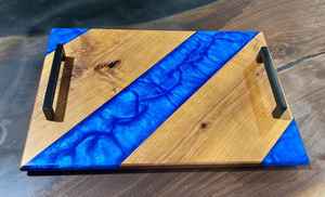 Bandeja de Servir Rectangular de Madera de Teca con Resina Epoxi Azul Premium, Tabla Decorativa para Charcutería, Juego de Platos para Cocina, Comedor y Hogar - Product Image 6