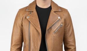 Veste en cuir de vache pour homme, design personnalisé vintage, couleur unie, col montant, fermeture éclair, streetwear d'hiver - Product Image 3