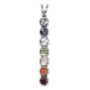 Pendentif Chakra en argent 925 avec pierres précieuses multicolores serties en clos, charme minimaliste pour un usage quotidien, bijoux unisexes - Product Image 2