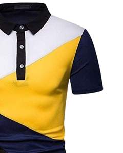 Camiseta Polo Personalizada de Manga Corta para Hombre, Diseño de Bloques de Color Amarillo, Blanco, Azul Marino y Negro, Tejido Transpirable, Ropa Casual de Golf, OEM Personalizado - Product Image 2