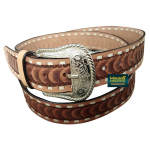 Cinturón Unisex de Cuero de Vaca Indio de Alta Calidad, Grabado a Mano, Diseño Pintado, Trenzado, Estilo Vaquero, 2 Pulgadas de Ancho - Product Image 1